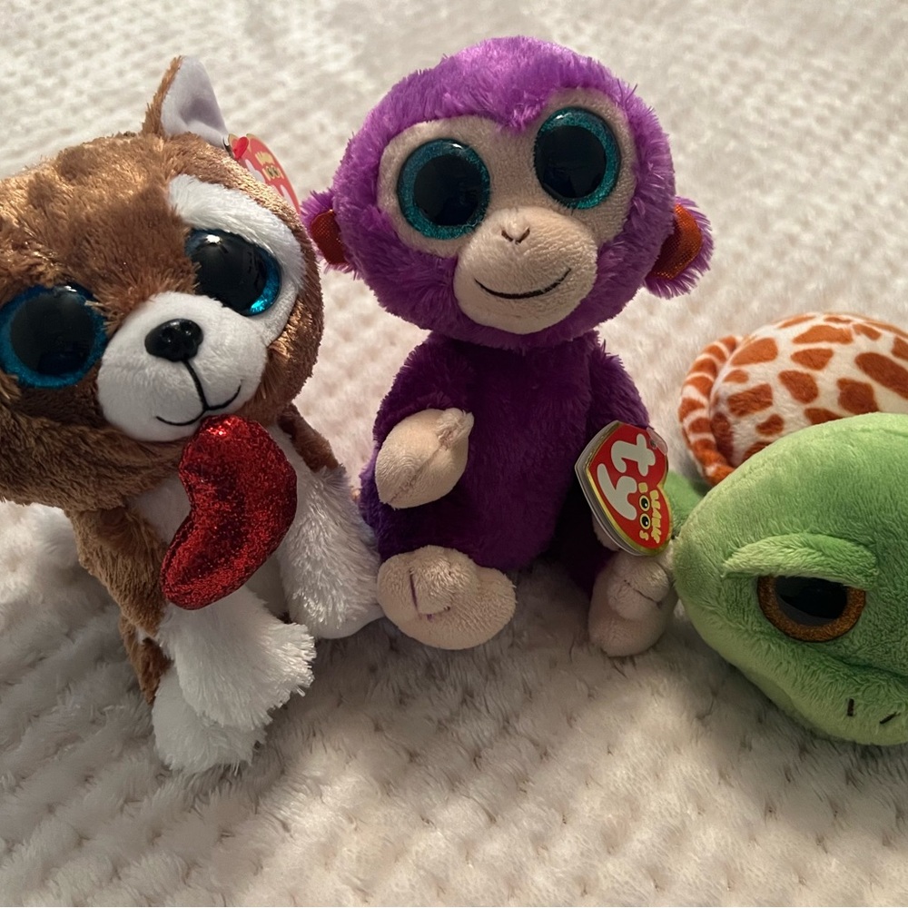 TY Beanie Babies Plush Toy Set - Brown, Purple, Green